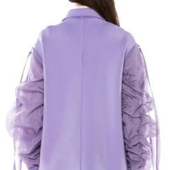 LOTUS FLOWER BOMB RUCHED ARM SCUBA BLAZER -AZALEA WANG Shop lotus flower bomb ruched arm scuba blazer light purple 7 7