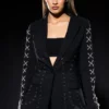 LOVE ME TRUE RHINESTONE ROPE GROMMET DETAIL BLAZER