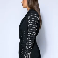 LOVE ME TRUE RHINESTONE ROPE GROMMET DETAIL BLAZER -AZALEA WANG Shop love me true rhinestone rope grommet detail blazer black multi 5 5