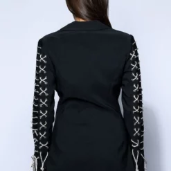 LOVE ME TRUE RHINESTONE ROPE GROMMET DETAIL BLAZER -AZALEA WANG Shop love me true rhinestone rope grommet detail blazer black multi 6 6