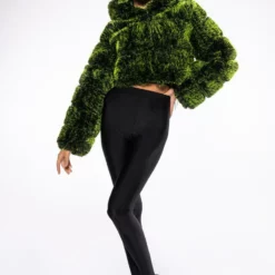 LUXE 3D FAUX FUR CROP JACKET -AZALEA WANG Shop luxe 3d faux fur crop jacket green 6 6