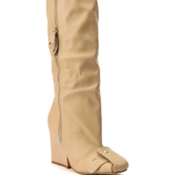LUXE IN LOVE KNEE HIGH CHUNKY BOOT IN NUDE -AZALEA WANG Shop luxe in love knee high chunky boot in nude nude 6 6