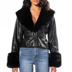 MADDIE Y2K BLACK FUR TRIM BLAZER 11 MADDIE Y2K BLACK FUR TRIM BLAZER -AZALEA WANG Shop maddie y2k black fur trim blazer black 3 3