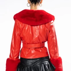 MADDIE Y2K RED FUR TRIM BLAZER -AZALEA WANG Shop maddie y2k red fur trim blazer red 6 6