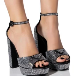 MADE FOR THIS EMBELLISHED CHUNKY HEEL SANDAL IN BLACK