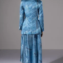 MADE YOU LOOK PRINTED MIDI DRESS AND CUTOUT BLAZER SET -AZALEA WANG Shop made you look printed midi dress and cutout blazer set blue 10 10