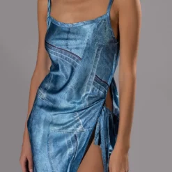 MADE YOU LOOK PRINTED MIDI DRESS AND CUTOUT BLAZER SET -AZALEA WANG Shop made you look printed midi dress and cutout blazer set blue 11 11