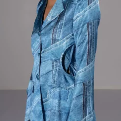 MADE YOU LOOK PRINTED MIDI DRESS AND CUTOUT BLAZER SET -AZALEA WANG Shop made you look printed midi dress and cutout blazer set blue 12 12