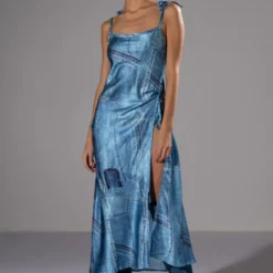 MADE YOU LOOK PRINTED MIDI DRESS AND CUTOUT BLAZER SET