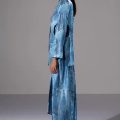 MADE YOU LOOK PRINTED MIDI DRESS AND CUTOUT BLAZER SET -AZALEA WANG Shop made you look printed midi dress and cutout blazer set blue 8 8