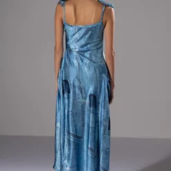 MADE YOU LOOK PRINTED MIDI DRESS AND CUTOUT BLAZER SET -AZALEA WANG Shop made you look printed midi dress and cutout blazer set blue 9 9