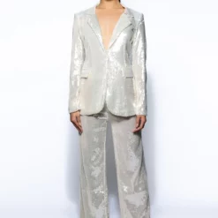 MAIN CHARACTER SEQUIN BLAZER AND SUIT PANT SET -AZALEA WANG Shop main character sequin blazer and suit pant set white 12 12