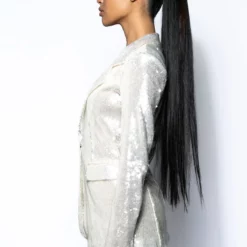 MAIN CHARACTER SEQUIN BLAZER AND SUIT PANT SET -AZALEA WANG Shop main character sequin blazer and suit pant set white 6 6