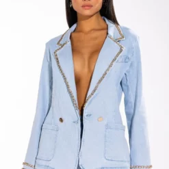 ME MYSELF AND I CHAIN DETAIL DENIM BLAZER