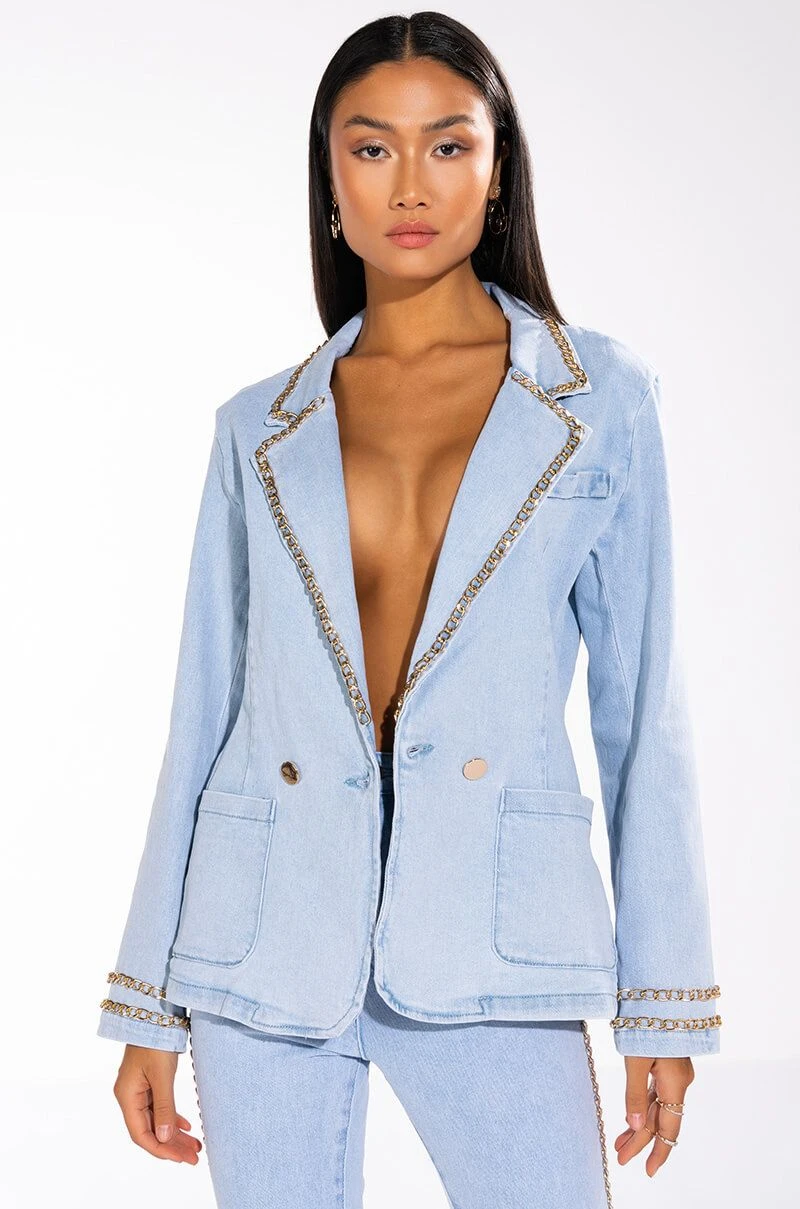 ME MYSELF AND I CHAIN DETAIL DENIM BLAZER 3 ME MYSELF AND I CHAIN DETAIL DENIM BLAZER
