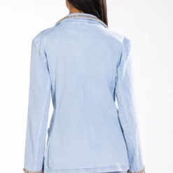 ME MYSELF AND I CHAIN DETAIL DENIM BLAZER 13 ME MYSELF AND I CHAIN DETAIL DENIM BLAZER -AZALEA WANG Shop me myself and i chain detail denim blazer light blue 5 5