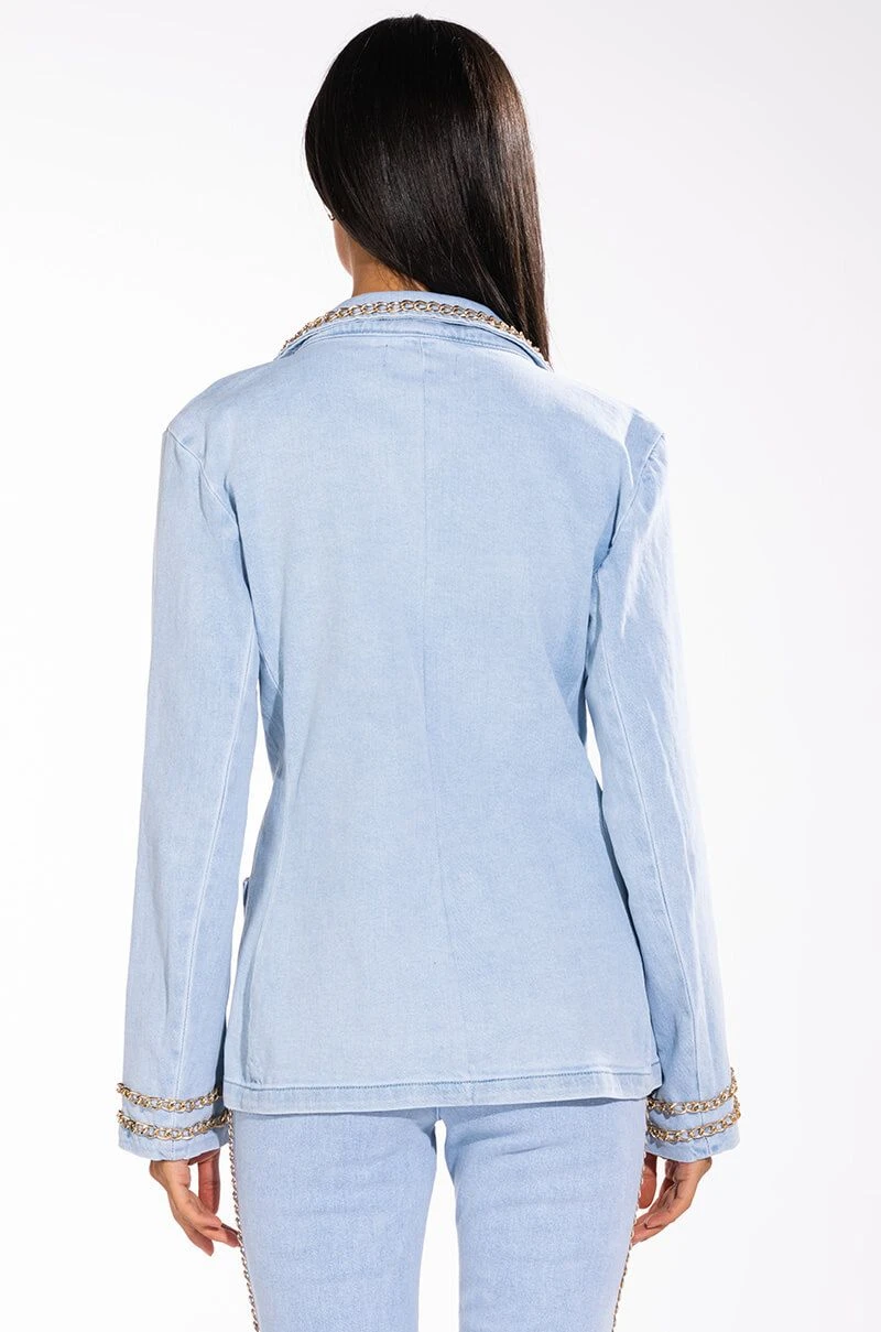 ME MYSELF AND I CHAIN DETAIL DENIM BLAZER 7 ME MYSELF AND I CHAIN DETAIL DENIM BLAZER - Image 5