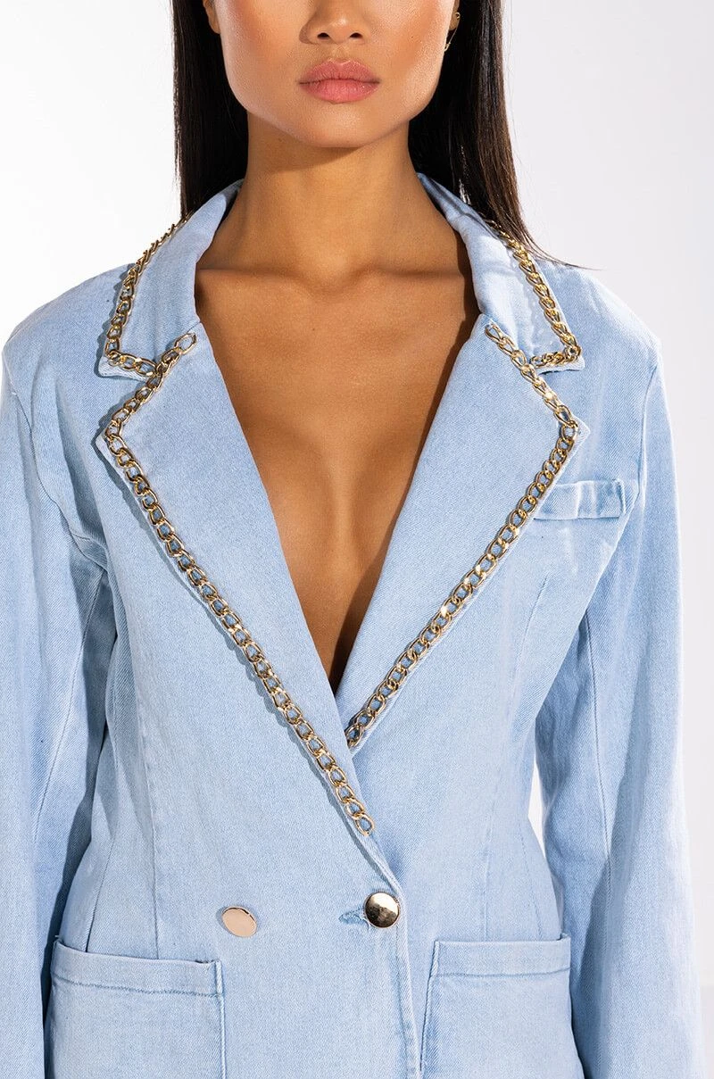 ME MYSELF AND I CHAIN DETAIL DENIM BLAZER 8 ME MYSELF AND I CHAIN DETAIL DENIM BLAZER - Image 6