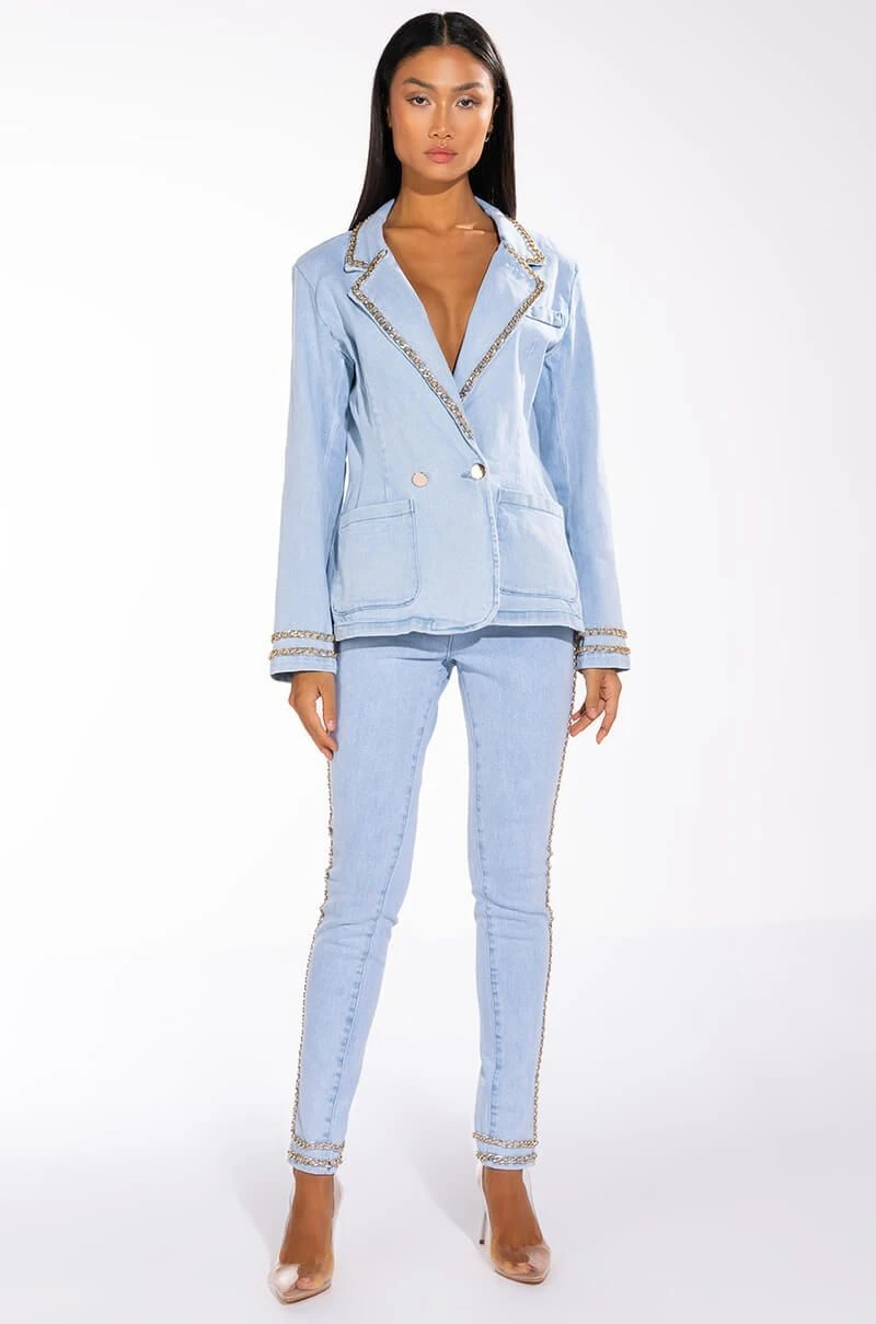 ME MYSELF AND I CHAIN DETAIL DENIM BLAZER 9 ME MYSELF AND I CHAIN DETAIL DENIM BLAZER - Image 7