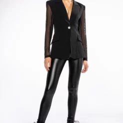 MESH BODICE AND SLEEVE BLAZER -AZALEA WANG Shop mesh bodice and sleeve blazer black 4 4