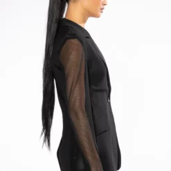 MESH BODICE AND SLEEVE BLAZER -AZALEA WANG Shop mesh bodice and sleeve blazer black 6 6