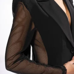 MESH BODICE AND SLEEVE BLAZER -AZALEA WANG Shop mesh bodice and sleeve blazer black 8 8
