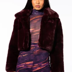 MI AMOR PLUSH FAUX FUR JACKET -AZALEA WANG Shop mi amor plush faux fur jacket burgundy 3 3