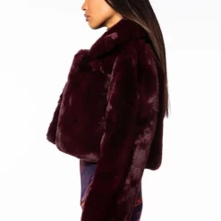 MI AMOR PLUSH FAUX FUR JACKET -AZALEA WANG Shop mi amor plush faux fur jacket burgundy 4 4