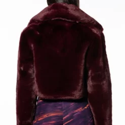 MI AMOR PLUSH FAUX FUR JACKET -AZALEA WANG Shop mi amor plush faux fur jacket burgundy 5 5