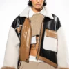 MIXED MEDIA BOXY SHERPA COAT -AZALEA WANG Shop mixed media boxy jacket coat brown multi 1 1