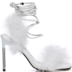 MOJITO MAMI FEATHER STRAPPY SANDAL IN WHITE -AZALEA WANG Shop mojito mami feather strappy sandal in white white 3 3