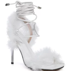 MOJITO MAMI FEATHER STRAPPY SANDAL IN WHITE -AZALEA WANG Shop mojito mami feather strappy sandal in white white 4 4