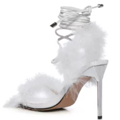 MOJITO MAMI FEATHER STRAPPY SANDAL IN WHITE -AZALEA WANG Shop mojito mami feather strappy sandal in white white 5 5