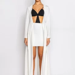 MOON RIVER LONG SLEEVE TRENCH BLAZER -AZALEA WANG Shop moon river long sleeve trench blazer white 3 3