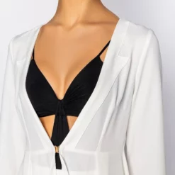 MOON RIVER LONG SLEEVE TRENCH BLAZER -AZALEA WANG Shop moon river long sleeve trench blazer white 7 7