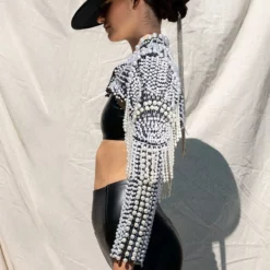 MORE LUXURY PLEASE PEARL RHINESTONE BEADED FRINGE BOLERO JACKET 22 MORE LUXURY PLEASE PEARL RHINESTONE BEADED FRINGE BOLERO JACKET -AZALEA WANG Shop more luxury please pearl fringe bolero jacket black multi 7 7