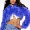 SWEET TALK OSTRICH FEATHER JACKET IN PURPLE -AZALEA WANG Shop new quinn cropped feather jacket purple 1 1