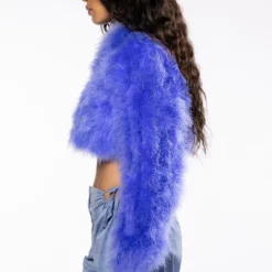 SWEET TALK OSTRICH FEATHER JACKET IN PURPLE 17 SWEET TALK OSTRICH FEATHER JACKET IN PURPLE -AZALEA WANG Shop new quinn cropped feather jacket purple 5 5