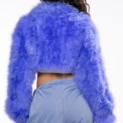 SWEET TALK OSTRICH FEATHER JACKET IN PURPLE 18 SWEET TALK OSTRICH FEATHER JACKET IN PURPLE -AZALEA WANG Shop new quinn cropped feather jacket purple 6 6