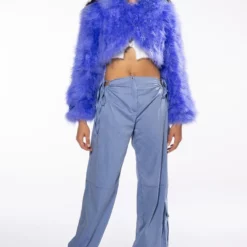 SWEET TALK OSTRICH FEATHER JACKET IN PURPLE 20 SWEET TALK OSTRICH FEATHER JACKET IN PURPLE -AZALEA WANG Shop new quinn cropped feather jacket purple 8 8
