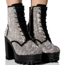NEW STORY RHINESTONE LACE UP BOOTIE