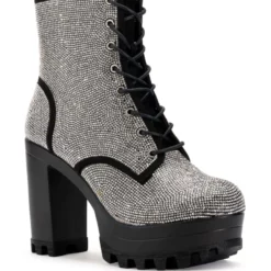 NEW STORY RHINESTONE LACE UP BOOTIE -AZALEA WANG Shop new story rhinestone lace up bootie black 3 3