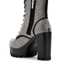 NEW STORY RHINESTONE LACE UP BOOTIE -AZALEA WANG Shop new story rhinestone lace up bootie black 4 4