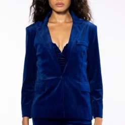 NIGHT MOVES VELVET BLAZER -AZALEA WANG Shop night moves velvet blazer royal blue 4 4