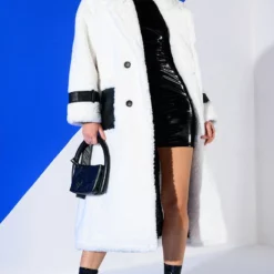 NINA TEDDY COAT WITH PU TRIM -AZALEA WANG Shop nina teddy coat with pu trim natural white 3 3