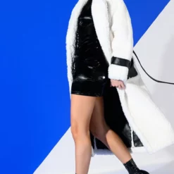 NINA TEDDY COAT WITH PU TRIM -AZALEA WANG Shop nina teddy coat with pu trim natural white 4 4