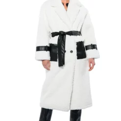 NINA TEDDY COAT WITH PU TRIM -AZALEA WANG Shop nina teddy coat with pu trim natural white 5 5