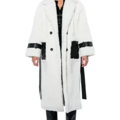 NINA TEDDY COAT WITH PU TRIM -AZALEA WANG Shop nina teddy coat with pu trim natural white 6 6