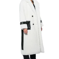 NINA TEDDY COAT WITH PU TRIM -AZALEA WANG Shop nina teddy coat with pu trim natural white 7 7