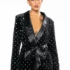 NYE VELVET BLAZER WITH SATIN LAPEL AND GEMS -AZALEA WANG Shop nye velvet blazer with satin lapel and gems black 3 3